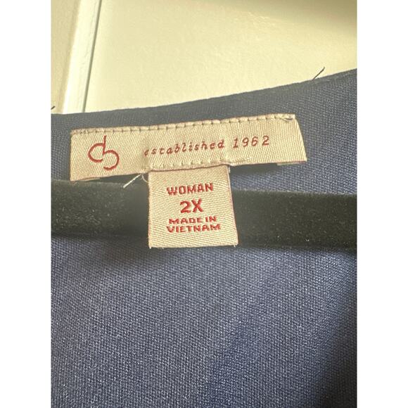 Cb Navy Blue Sheer Boho Blouse with White Birds on Branch Novelty Print - Picture 2 of 7